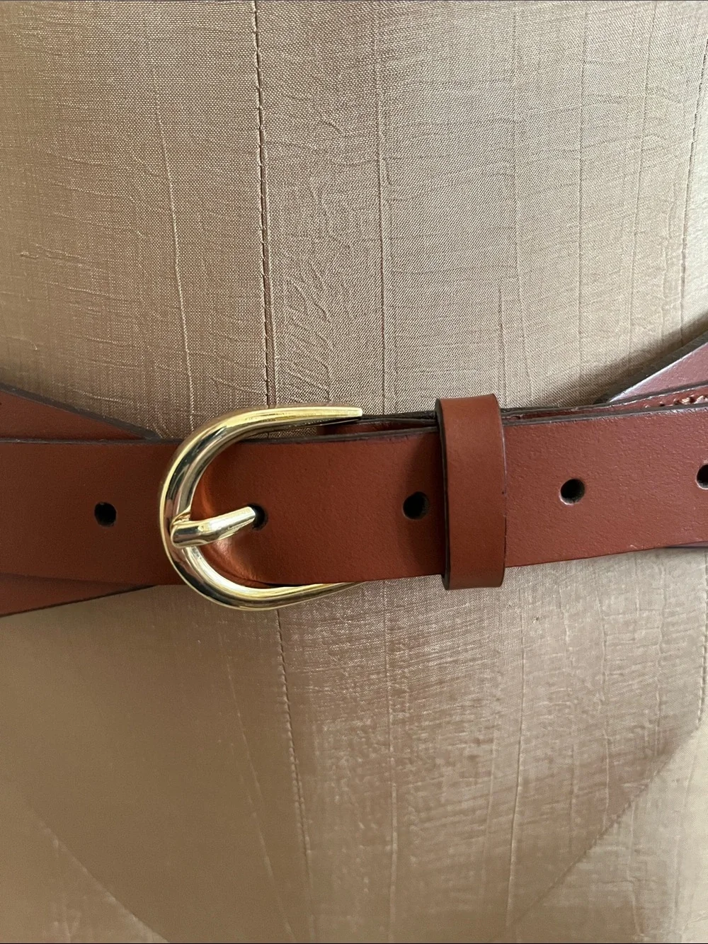 J. CREW Classic Lagenlook Career Cognac Brown Leather Belt w/ Gold Buckle SZ M/L